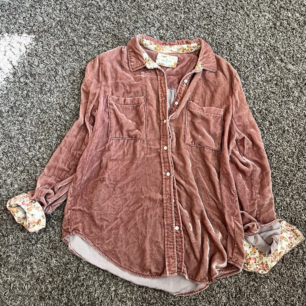 Thread & Supply Dusty Rose Velvet Button-Down Shirt